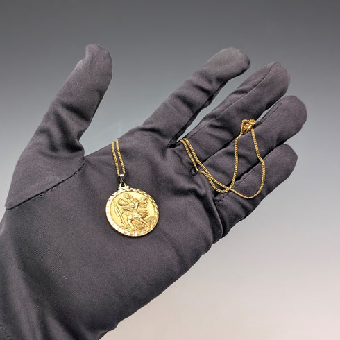 Vintage Rold Gold St. Christopher Medal Pendant with Necklace